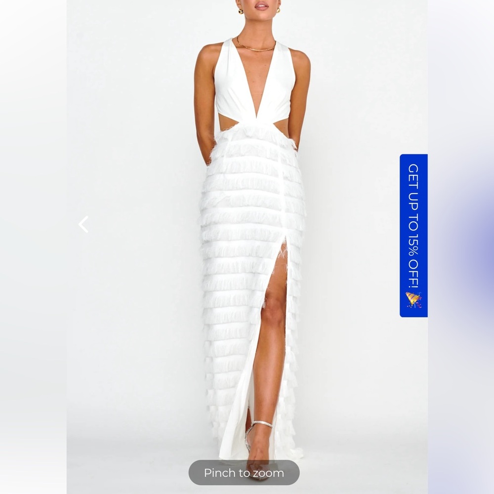 *NWT* Selfie Leslie BOLD MOVE FRINGE TRIM MAXI DRESS, IVORY, Size M